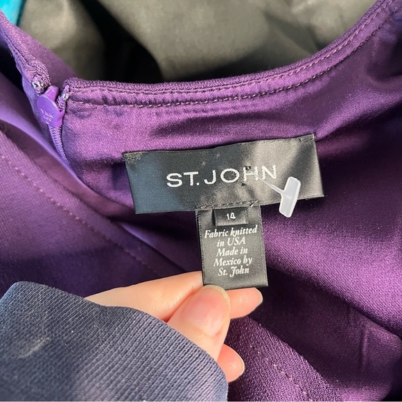 ST. JOHN Peplum Dress Womens 14 Sleeveless V-Neck Mulberry Purple Career Stretch - Picture 8 of 8